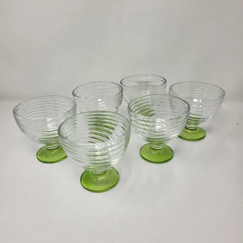 Anchor Hocking Manhattan Park Avenue Swirl Foot Dessert Dish Parfait Green x6